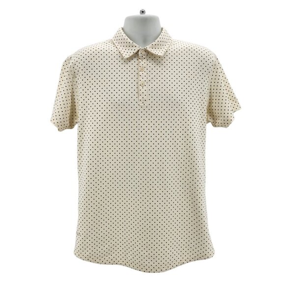 BYLT Mens Large Polo Premium Basics Lux Polka Dot Ivory Navy Blue Golf - Picture 1 of 9